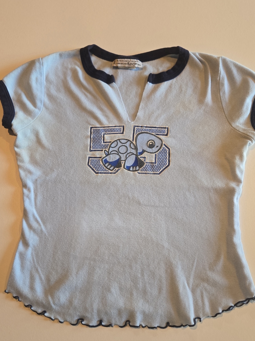 Teens Light Blue Tee with Navy Trim and Turtle Graphic